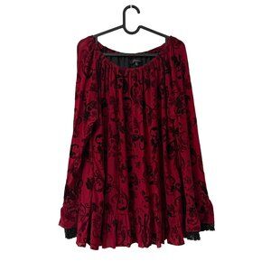 Caleoas Wine Floral Burnout Velvet Whimsygoth Peasant Blouse Womens XLarge